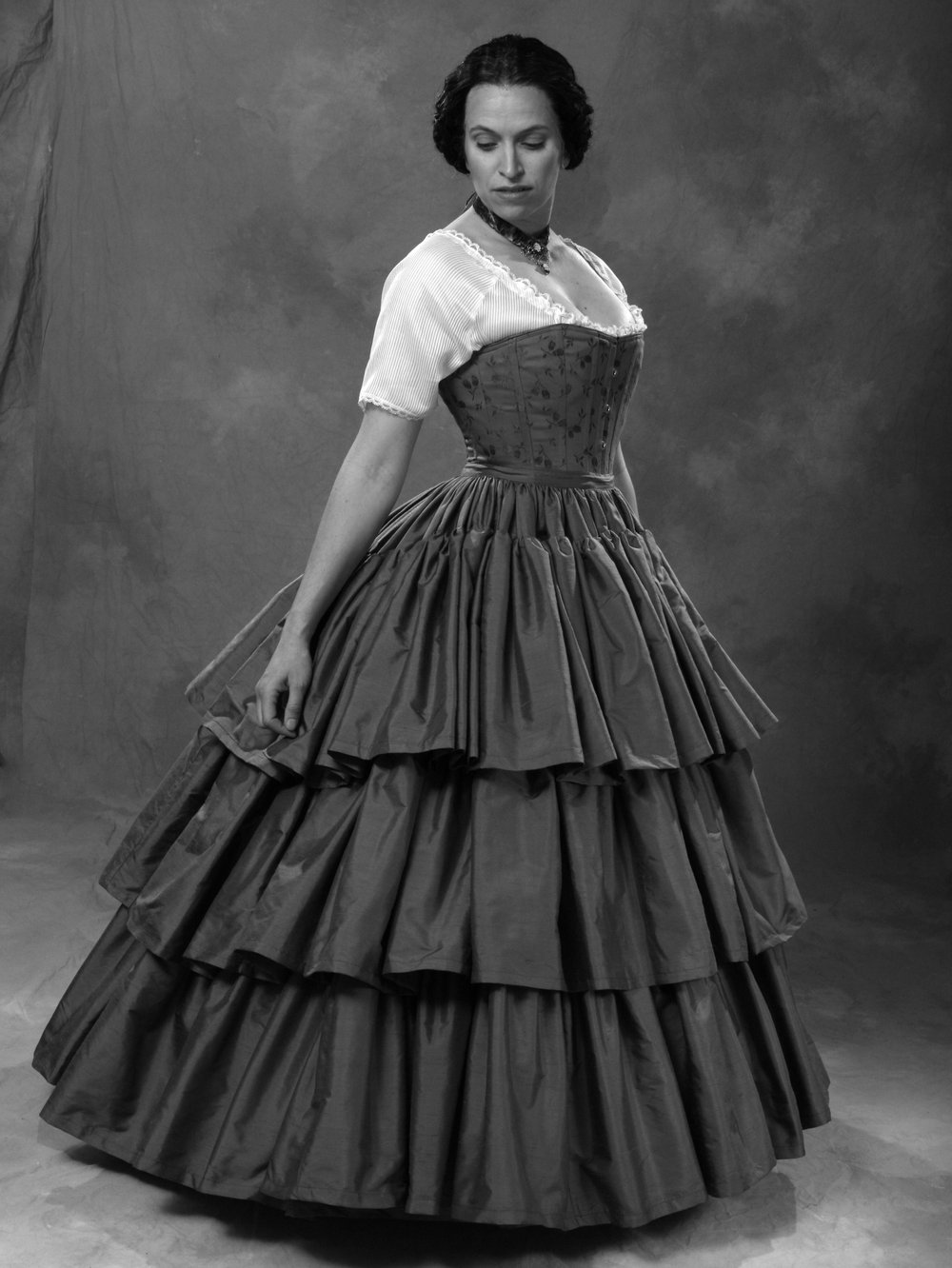 c. 1860 Julia Corset- Brocade with Busk — Period Corsets